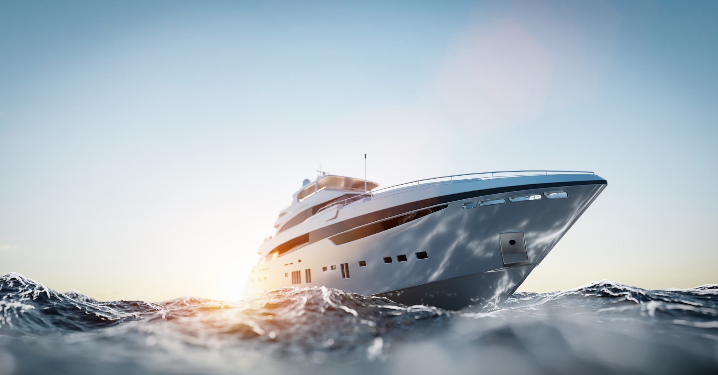 Luxury motor yacht on the ocean at sunny day